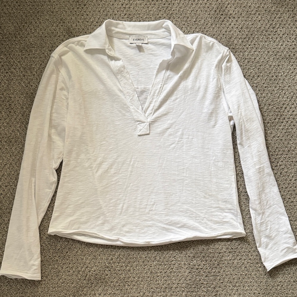 Evereve V-Neck Collared Long Sleeve Tee